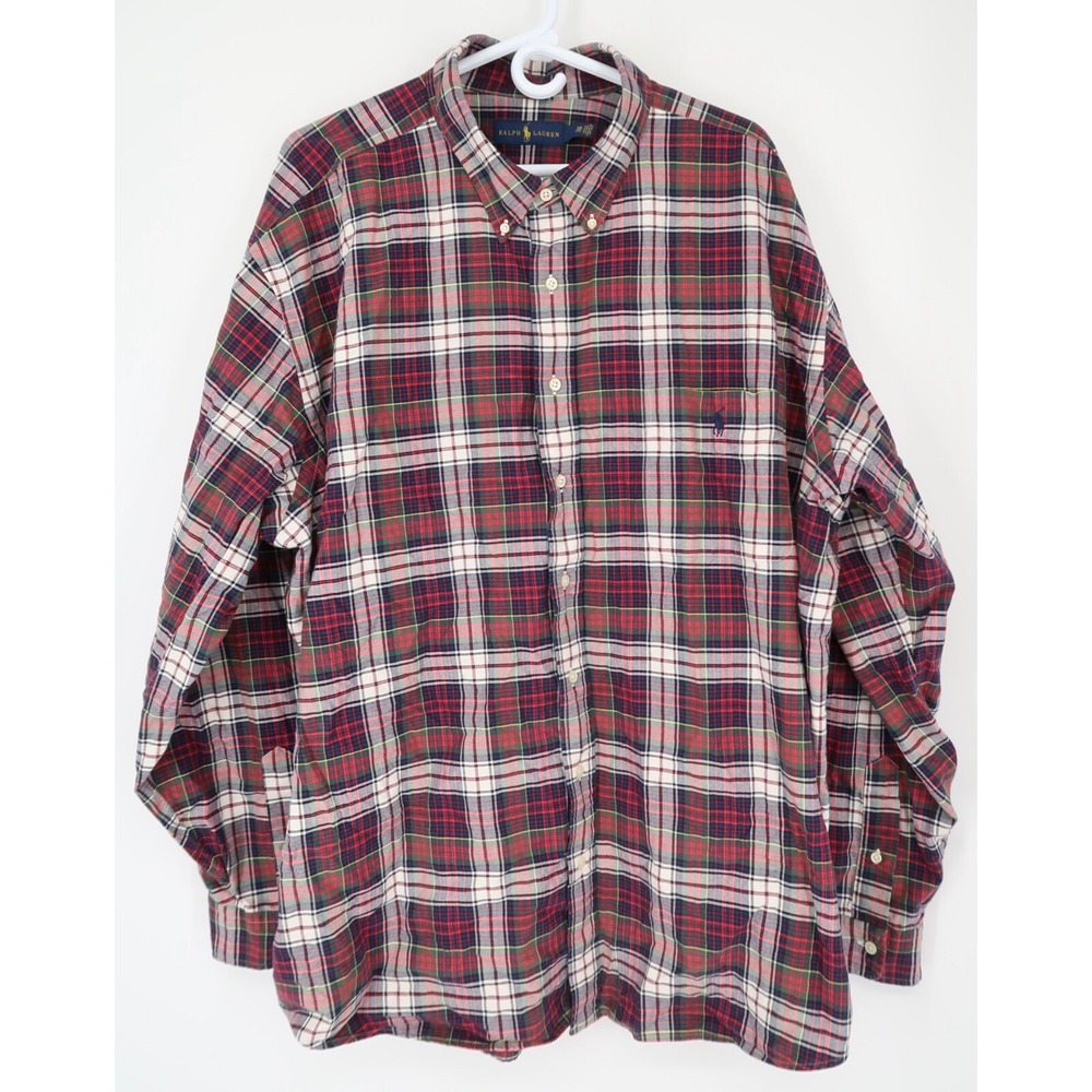 Polo Ralph Lauren Men's 3XB Red‎ Plaid Pony Long Sleeve Dress Shirt 3X Big